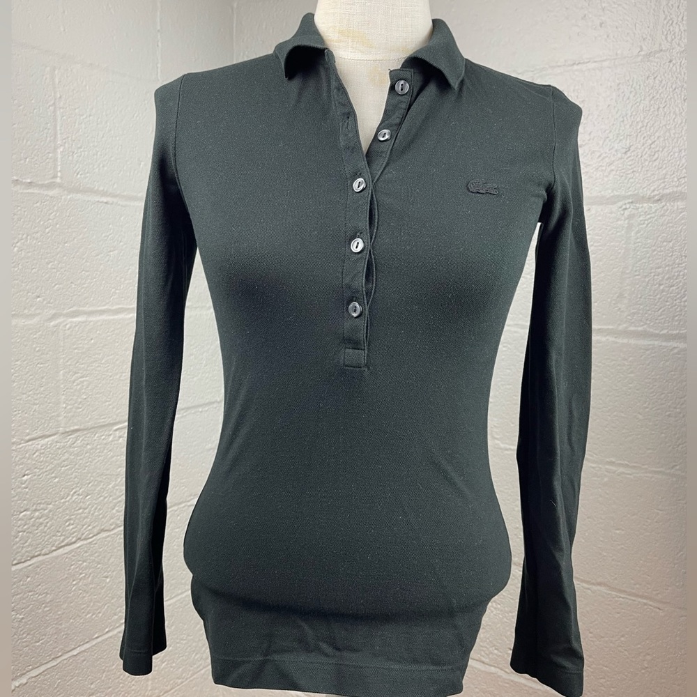 Size 34 black Lacoste long sleeve 1/4 button up shirt
